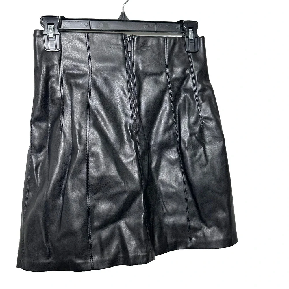 ZARA Black Faux Leather Long Flare Skirt Sz Small